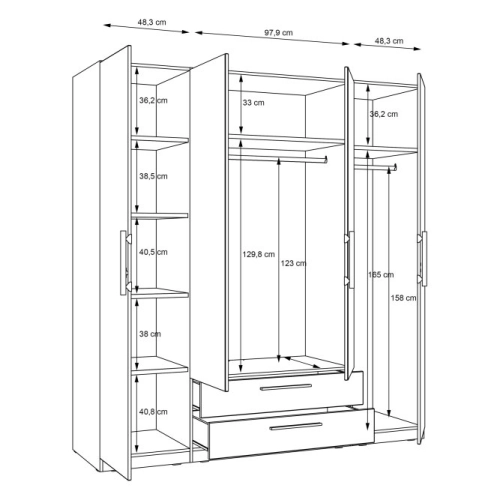 Szafa z lustrem i szufladami 200 cm Dąb Artisan